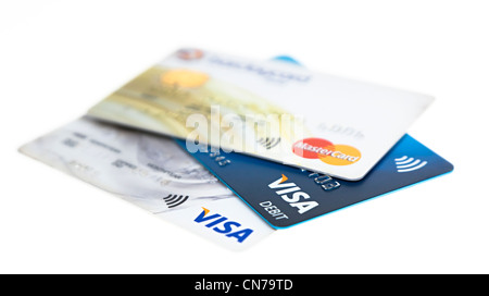 Visa and Mastercard credit and debit cards cutout Stock Photo