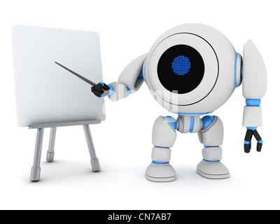 Robot e-learning (done in 3d, on white background) Stock Photo