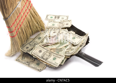 Sweeping up US Money. Stock Photo