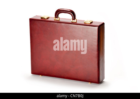 BURGUNDY BROWN briefcase on white background Stock Photo