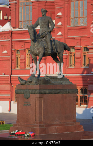Monument to World War II Soviet Marshal Georgy Zhukov (1896-1974) at Manege Square in Moscow, Russia Stock Photo