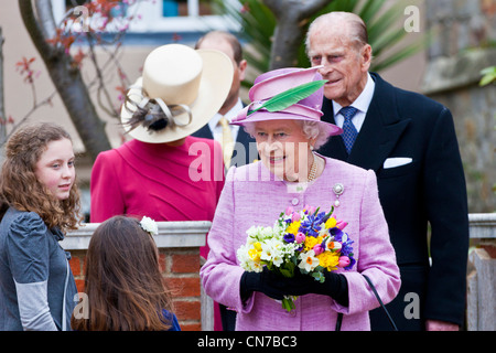Her Majesty Queen Elizabeth II and the Duke of Edinburgh at the Dean of Windsor's House, Windsor Castle, Easter 2012. PER0153 Stock Photo