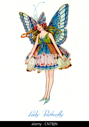 Lady Butterfly, 1921 Art Deco illustration of a pretty girl in a butterfly costume Stock Photo