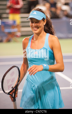 Tennis player, Ana Ivanovic, smiles after her victory at La Costa Resort. Stock Photo