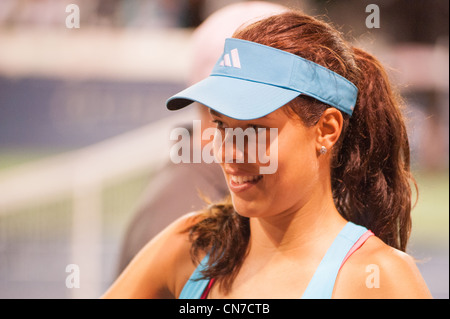 Tennis player, Ana Ivanovic, smiles after her victory at La Costa Resort. Stock Photo