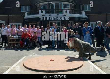 World Champion Marbles Championship Good Friday Tinsley Green Sussex UK. Played outside the Greyhound pub. 2012 2010s UK HOMER SYKES Stock Photo