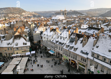 France, Doubs, Besancon, Revolution Square, Christmas market, city view from the Ferris wheel, snow, December Stock Photo