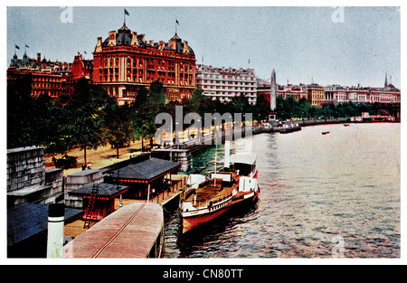 London Thames River embankment  1905 Stock Photo