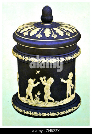 Pottery Pot porcelain royal doulton blue biscuit barrel Stock Photo