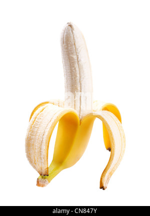 Peeled banana isolated on white background Stock Photo