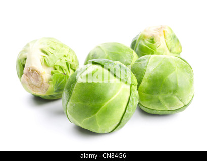 Fresh green Brussels sprouts isolated on white background Stock Photo