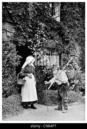 First published 1917 Rural Life welcome home Granddad Elmley Castle Worcestershire Stock Photo