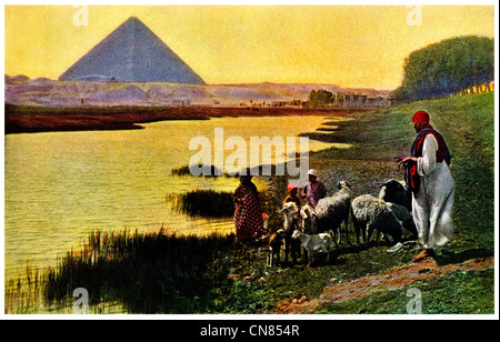 First published 1917 Egypt Great Pyramid River Nile Stock Photo