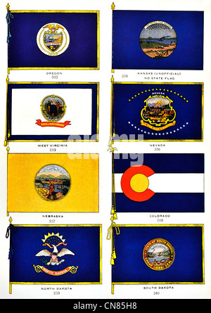 First published 1917 Flag Flags Standard Oregon Kansas West Virginia Nevada Nebraska Colorado North Dakota South Dakota Stock Photo