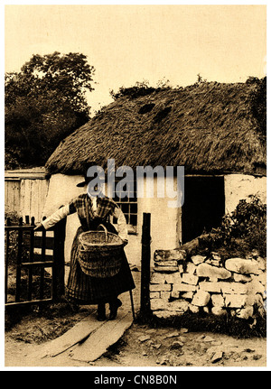 1914 Old South Wales Welsh Woman Fish wife Llangurn Costume high beaver hat muslin cap Stock Photo