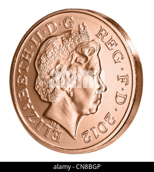 2p two pence coin side on heads obverse 2012 Stock Photo