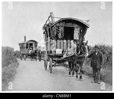 First published 1914 Gypsy caravan Surrey Romani Stock Photo