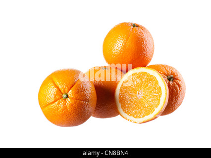 Four perfectly fresh oranges isolated on white. Stock Photo