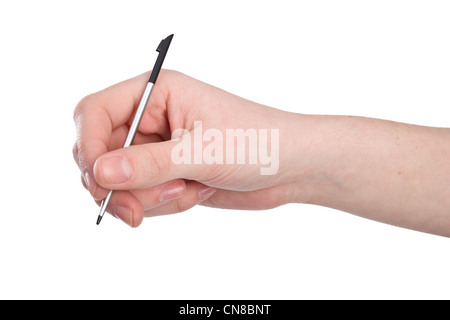 pda stylus in hand isolated on white background Stock Photo