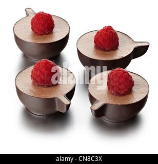 4 chocolate cup chocolate ice cream raspberry cut-out cut out Stock Photo