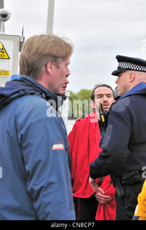 Protester against elitism Trenton Oldfield arrested but looking smug after stopping the 158 th Oxford verses Cambridge Boat Race Stock Photo