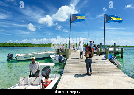 Bahamas, Grand Bahama Island, Sweeting Town, passengers boarding the pontoon linking the islands to the mainland Stock Photo