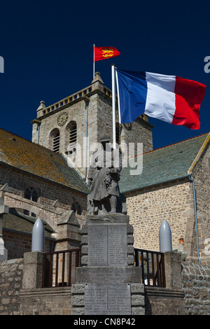 France, Manche, Barfleur, labelled Les Plus Beaux Villages de France (The Most Beautiful Villages of France), war memorial Stock Photo