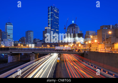 View above the Massachusetts Turnpike from Harrison Ave. in Boston, Massachusetts. Stock Photo