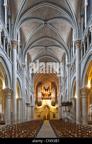 Switzerland, Canton of Vaud, Lausanne, Protestant gothic cathedral Notre Dame of Tyle built from 12th to 13th century AD and Stock Photo