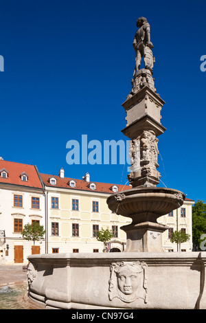 Slovakia, Bratislava, Historic center, main square, fountain of Maximilian, commissioned by King Maximilian, and built by Stock Photo