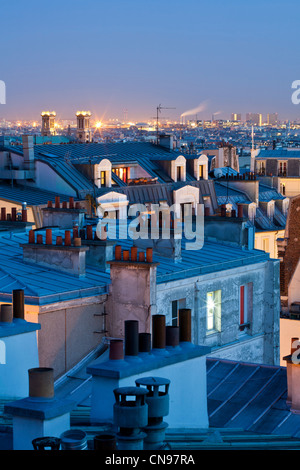 France, Paris, view from Montmartre over the steeples of St Vincent de Paul church with Eastern Paris in the background Stock Photo