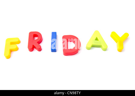 Letter magnets 'Friday' isolated on white background Stock Photo