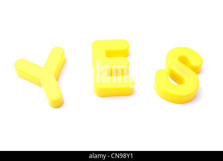 Letter magnets ' yes' closeup on white background Stock Photo