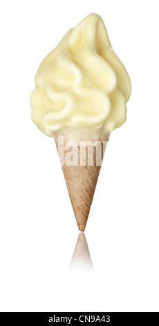 White chocolate dipped vanilla soft ice cream cone cut-out cut out Stock Photo