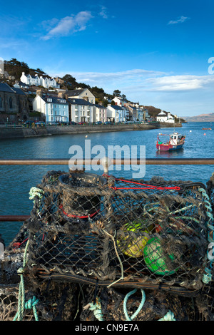 Lobster Pots on Harbour Wall at Aberdovey Stock Photo