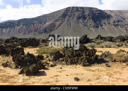 Lanzarote, Canary Islands - Orzola, northern port, departure point for ferries and islands. The northern mountain peninsula. Stock Photo