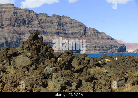 Lanzarote, Canary Islands - Orzola, northern port, departure point for ferries and islands. The northern mountain peninsula. Stock Photo