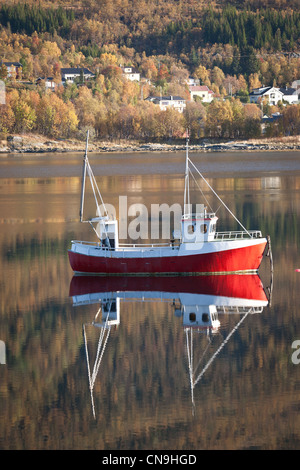 A fishing boat off the coast just outside Tromsø in the northern part of  Norway. Stock Photo
