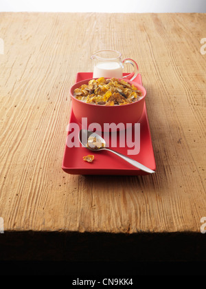 Bowl of cereal on serving tray Stock Photo