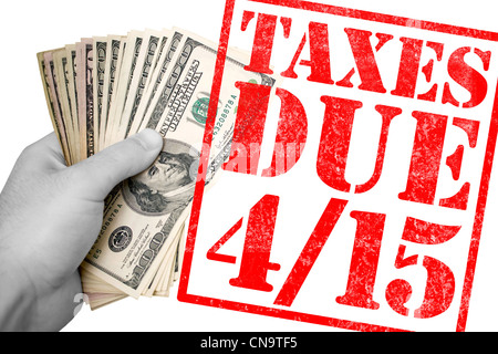 A tax time themed montage for US taxpayers warning about the due date of April 15 Stock Photo