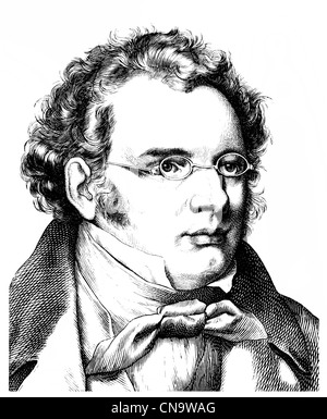 Historical drawing, 19th century, Franz Peter Schubert, 1797 - 1828, an Austrian composer Stock Photo