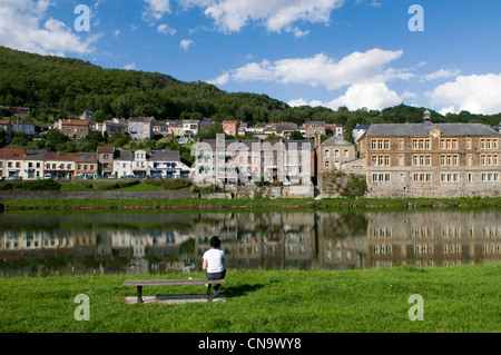 France, Ardennes, Montherme, character only sat on the edges of Meuse Stock Photo