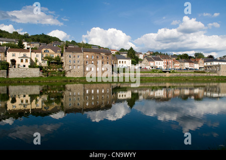 France, Ardennes, Montherme, village being reflected on the Meuse Stock Photo