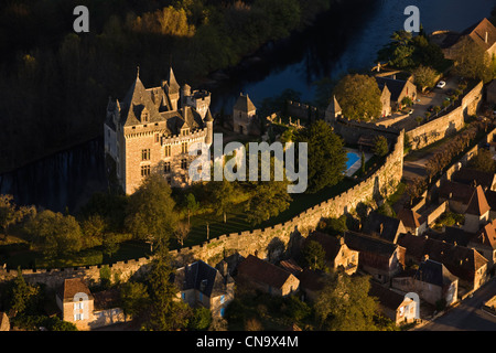 France, Dordogne, Dordogne Valley, Perigord Black, Vitrac, Chateau de Montfort, Aerial view Stock Photo