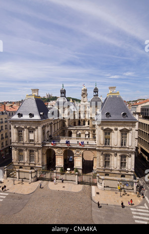 France, Rhone, Lyon, historical site listed as World Heritage by UNESCO, the main courtyard of the Town Hall and Notre Dame de Stock Photo