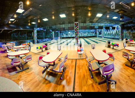 interior of a bowling center Stock Photo