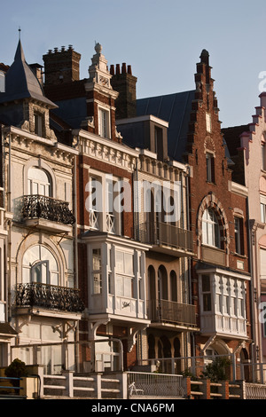 France, Nord, Malo les Bains, details of the facades of the villas of the waterfront Stock Photo