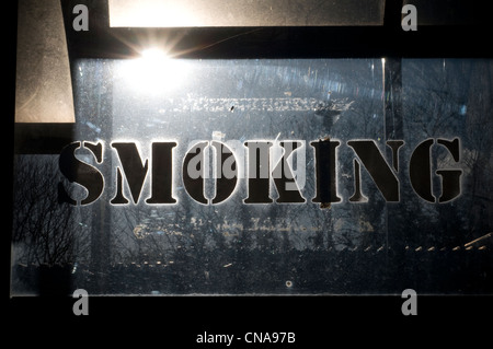 smoking,smoking shelter,  no, smoking, sign, signs, window, glass Stock Photo