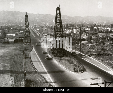 Old photo of La Cienega Boulevard, Los Angeles, USA, 1920's Stock Photo