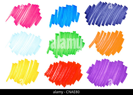 Colorful ink marker blots with great details, including paper fibers, very large, great details Stock Photo